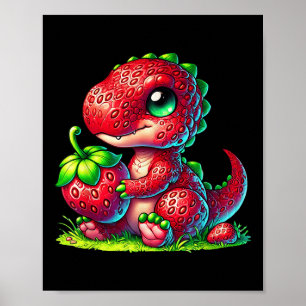 Cute Strawberry Summer Fruit Lover Dinosaur T Rex  Poster