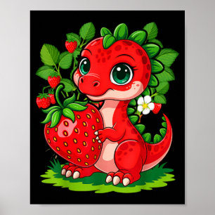 Cute strawberry summer fruit lover dinosaur t rex poster