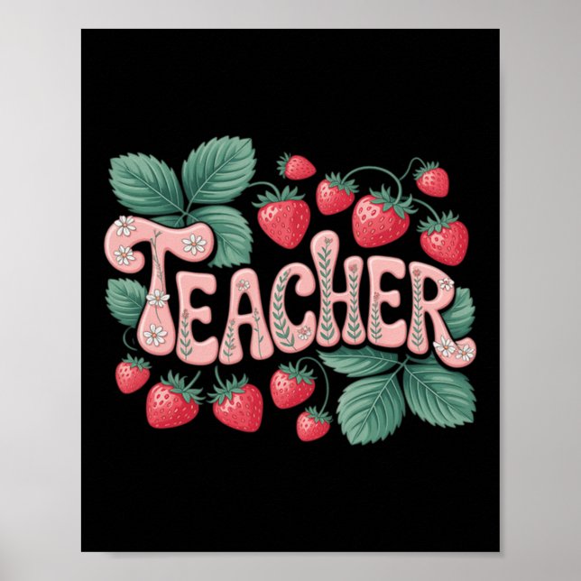 Cute Strawberry Teacher Poster (Front)