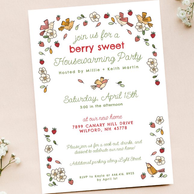 Cute Strawberry Theme New Home Housewarming Party Invitation (Creator Uploaded)