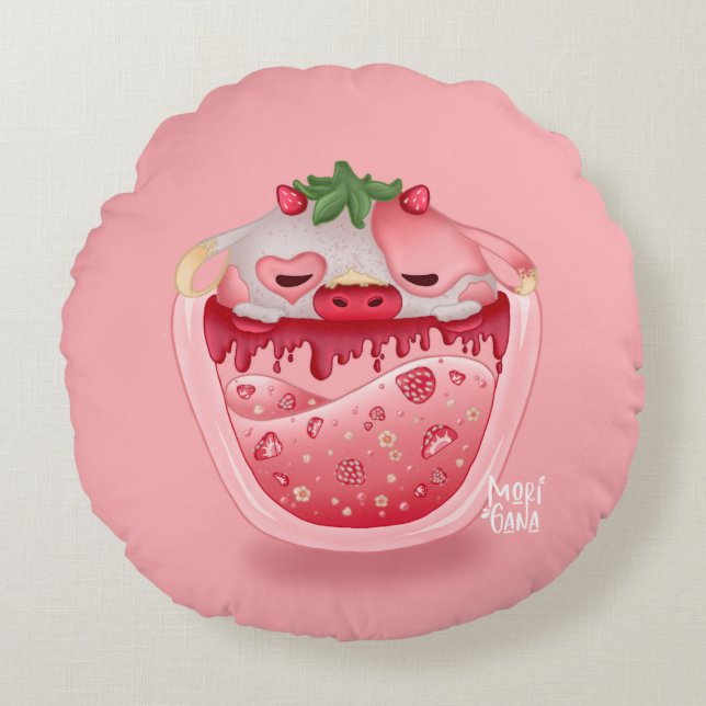 Cute Strawberry Throw Pillow — Kawaii Design (Front)