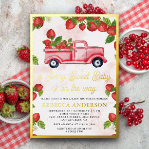 Cute Strawberry Truck Berry Sweet Baby Shower Gold