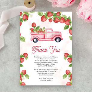 Cute Strawberry Truck Berry Sweet Baby Shower Thank You Card