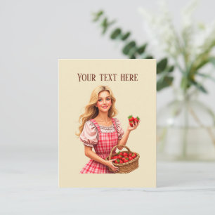 Cute strawberry vendors customisable postcard
