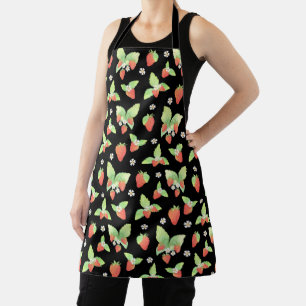 Cute Strawberry Watercolor Botanical Pattern Apron