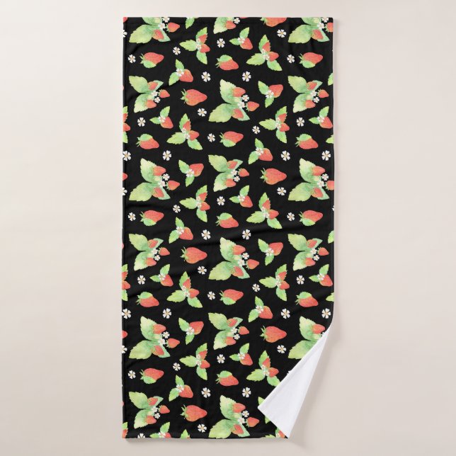 Cute Strawberry Watercolor Botanical Pattern Bath Towel (Bath Towel)