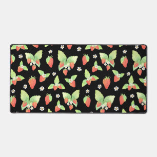 Cute Strawberry Watercolor Botanical Pattern Desk Mat
