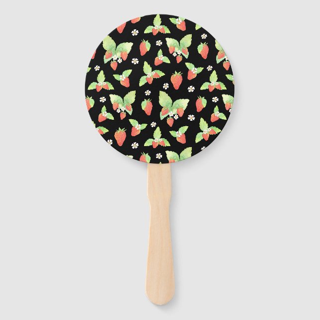 Cute Strawberry Watercolor Botanical Pattern Hand Fan (Front)