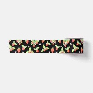 Cute Strawberry Watercolor Botanical Pattern Satin Ribbon