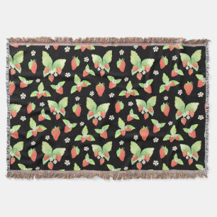 Cute Strawberry Watercolor Botanical Pattern Throw Blanket