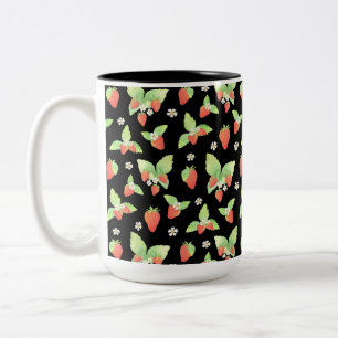 Cute Strawberry Watercolor Botanical Pattern Two-Tone Coffee Mug