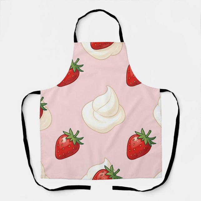Cute Strawberry Whipped Cream Pattern Apron (Front)