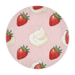 Cute Strawberry Whipped Cream Pattern Cutting Board