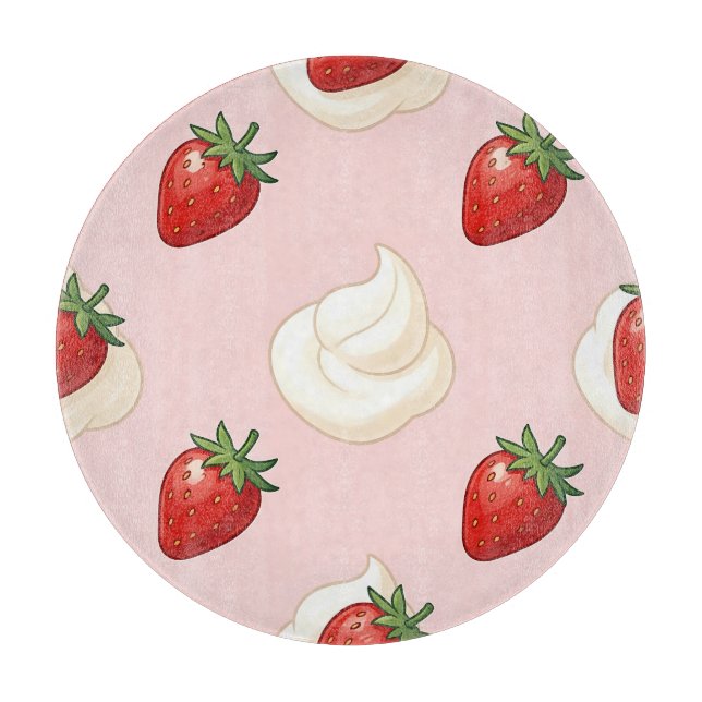 Cute Strawberry Whipped Cream Pattern Cutting Board (Front)
