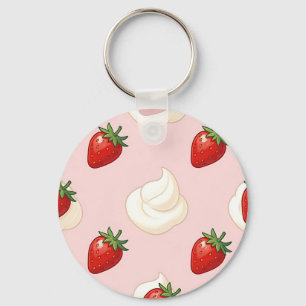 Cute Strawberry Whipped Cream Pattern Key Ring
