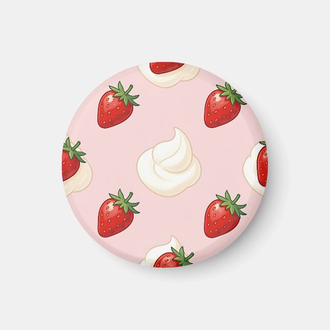 Cute Strawberry Whipped Cream Pattern Magnet (Front)