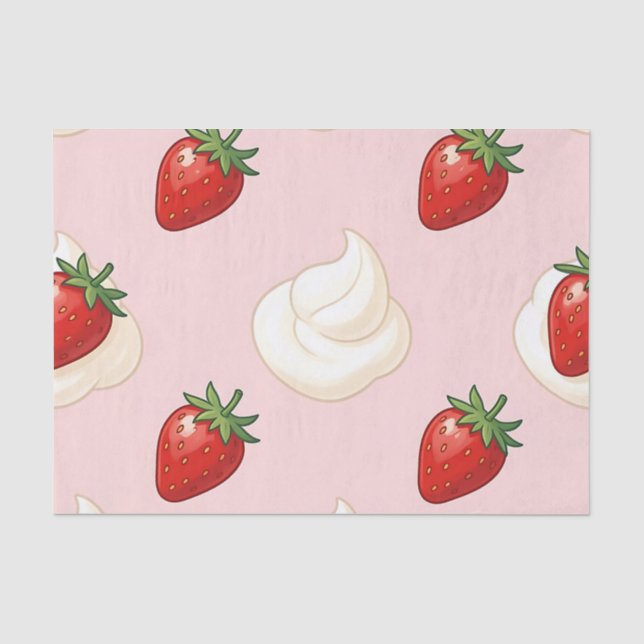 Cute Strawberry Whipped Cream Pattern Tissue Paper (Front)