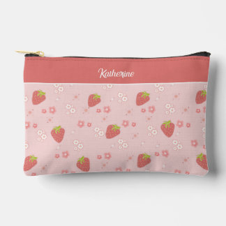 Cute Strawberry with Flowers.  Accessory Pouch