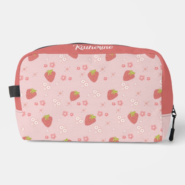 Cute Strawberry with Flowers.  Dopp Kit (Front)