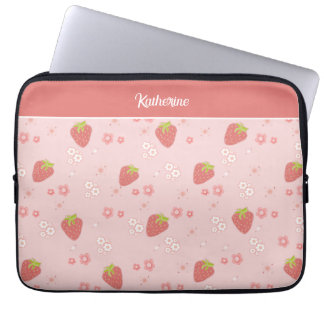 Cute Strawberry with Flowers.  Laptop Sleeve