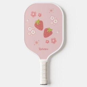 Cute Strawberry with Flowers.  Pickleball Paddle