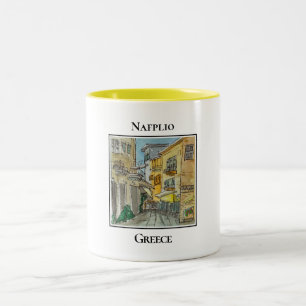 Cute Streets and Shops, Nafplio, Greece Two-Tone Coffee Mug