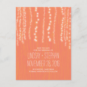 cute string lights rustic save the date postcards