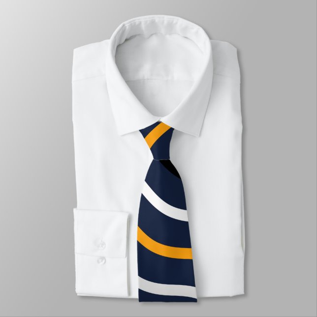 Cute Strip Line Herringbone White Yellow Deep blue Tie (Tied)