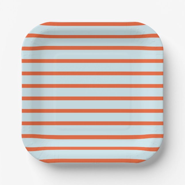 Cute Stripe Pattern Blue and Red Paper Plate (Front)