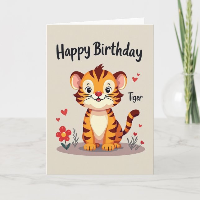 Cute Striped Cat Birthday Card (Front)