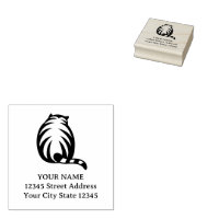 Cute striped cat logo wooden return address stamp