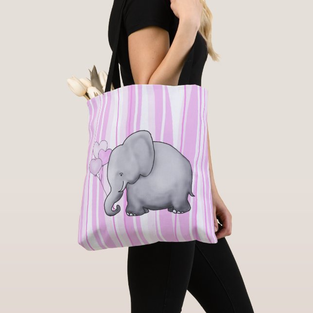 Cute Striped Elephant Baby New Parent Diaper Tote Bag (Close Up)