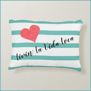 Cute Striped Livin' La Vida Loca Heart Decorative Cushion
