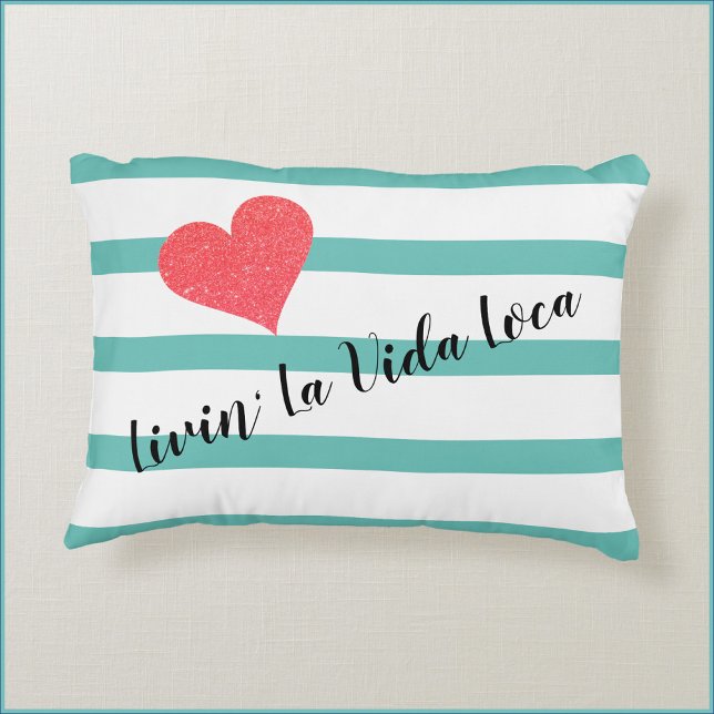 Cute Striped Livin' La Vida Loca Heart Decorative Cushion (Creator Uploaded)