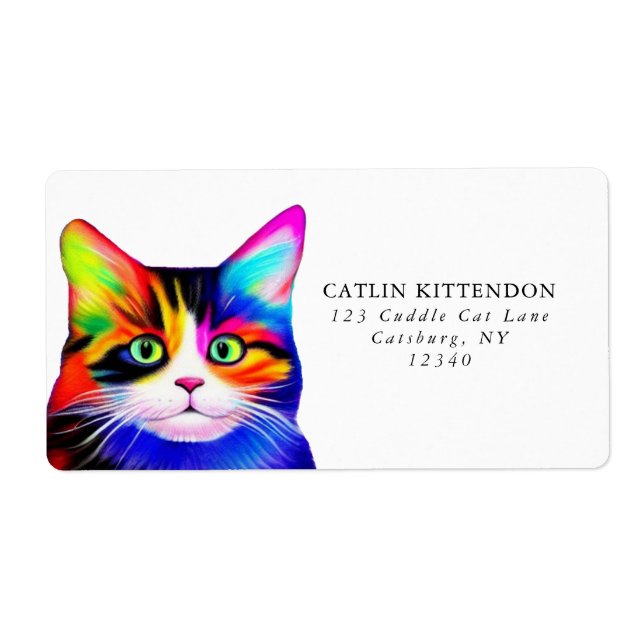 Cute Striped Multicolored Rainbow Cat Typography (Front)