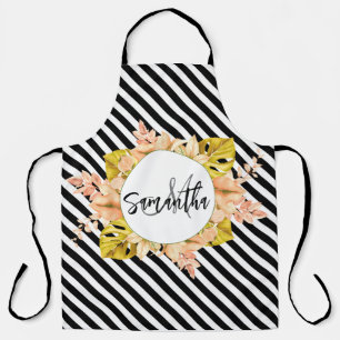 Cute Stripes and Floral Monogram Apron