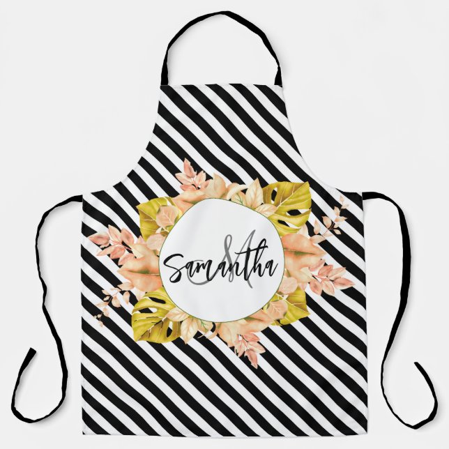 Cute Stripes and Floral Monogram Apron (Front)