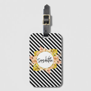 Cute Stripes and Floral Monogram Luggage Tag