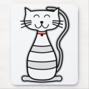 Cute Stripey White Cat Mouse Pad