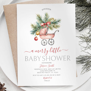 Cute Stroller Christmas A Merry Little Baby Shower Invitation