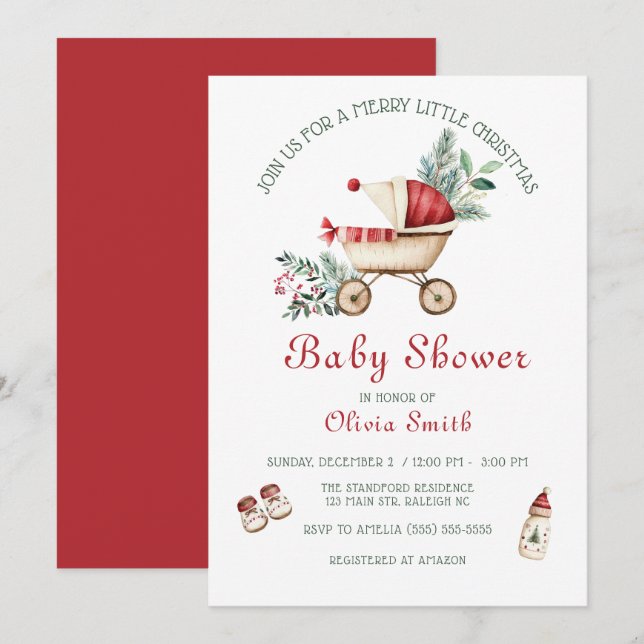 Cute Stroller Merry Little Christmas Baby Shower Invitation (Front/Back)