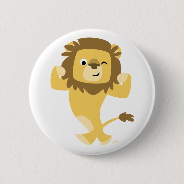 Cute Strong Cartoon Lion Button Badge (Front)