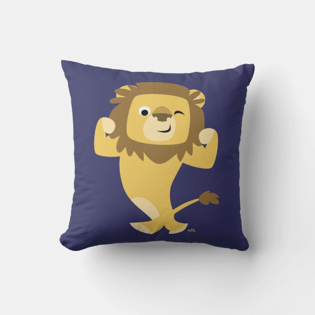 Cute Strong Cartoon Lion Throw Pillow (Front)