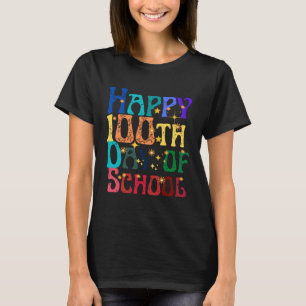 Cute Students Kids Teachers Groovy Happy 100th Day T-Shirt
