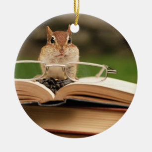 Cute Studious Chipmunk Ceramic Tree Decoration