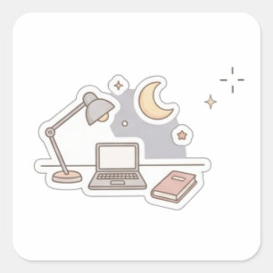 Cute Study Laptop Sticker Aesthetic Lamp & Pink