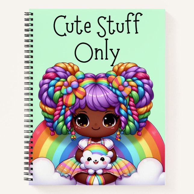 Cute Stuff Only – Green Kawaii Rainbow Notebook (Front)