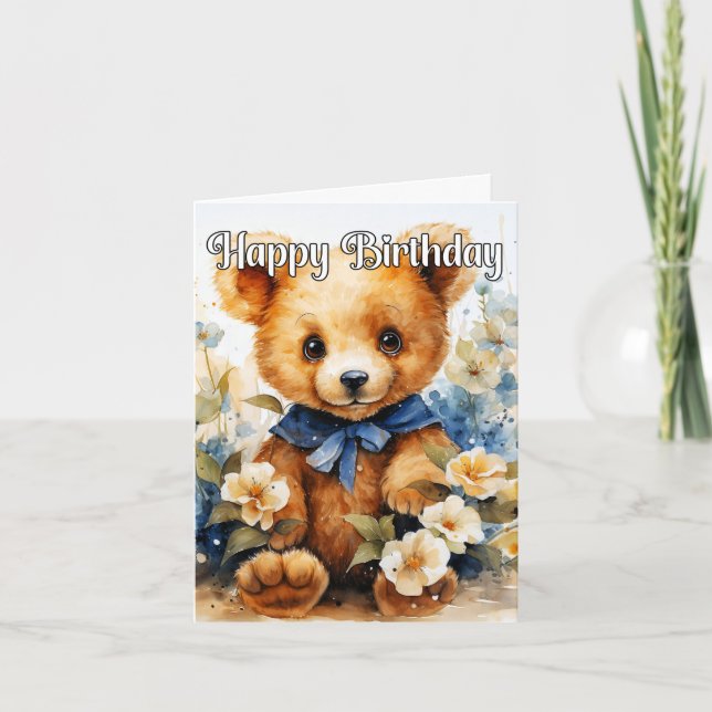 Cute Stuffed Animal Happy Birthday Card (Front)