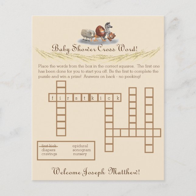 Cute Stuffed Animal Themed Crossword Game Flyer (Front)