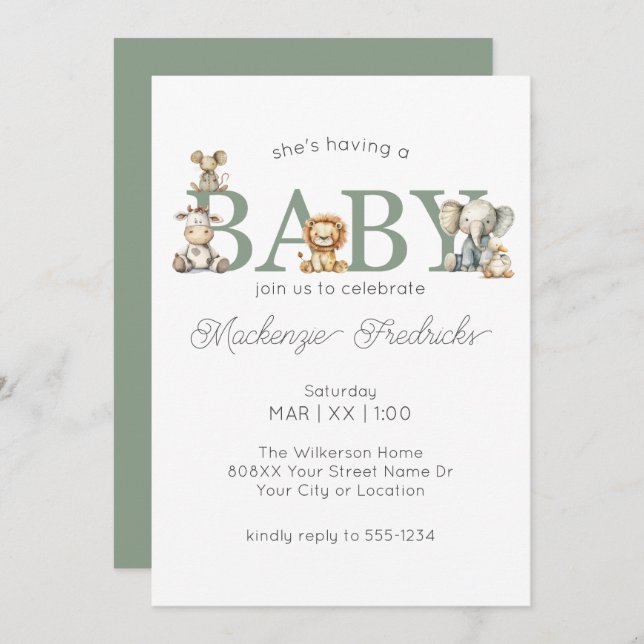 Cute Stuffed Animals Gender Neutral Baby Shower Invitation (Front/Back)